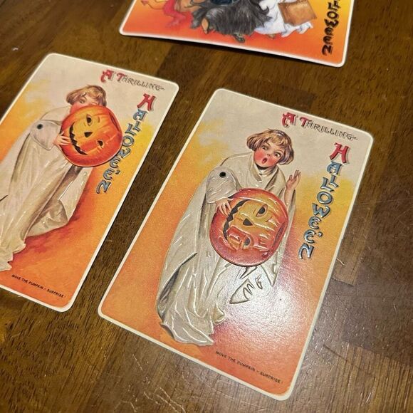 Vtg Repo Moving Action Halloween Postcards Cats & Pumpkin Girl Embossed lot of 3 - Picture 7 of 11